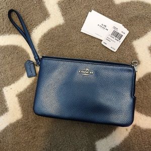 Coach metallic blue pebble leather wallet